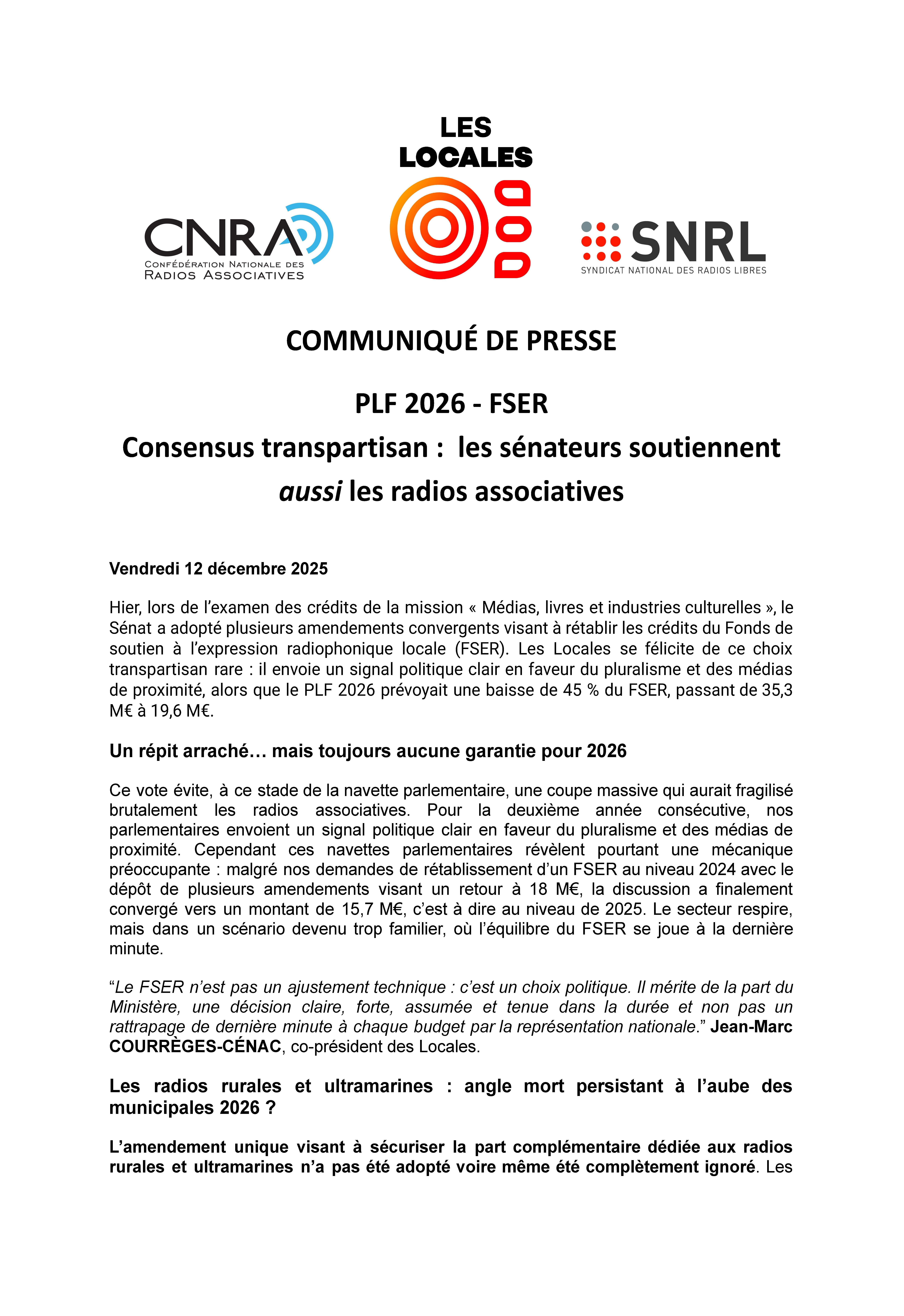 Communiqu eacute de presse Les Locales PLF2026 2025 12 12 VF.01 Page 1